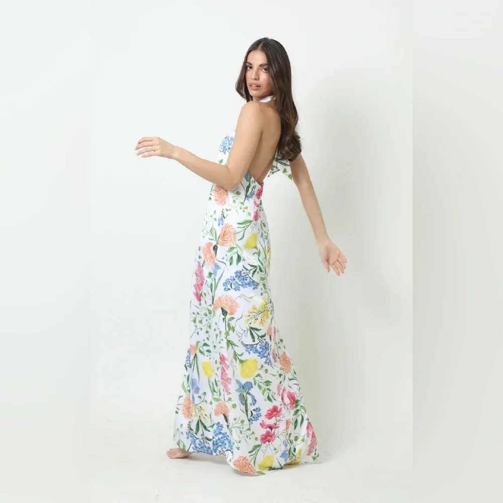 NWT Kleid Roma Maxi Navy Floral Halter Dress Gown Small